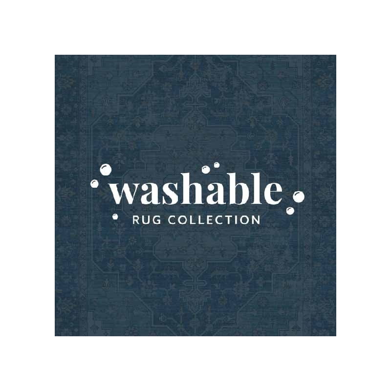 Linon Washable Madi Polyester 2'x8' Rug in Teal Blue