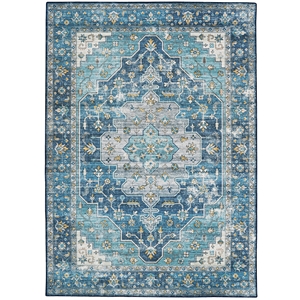 linon washable madi polyester 3'x5' rug in teal blue