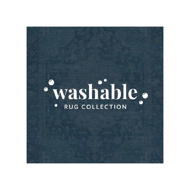 Linon Washable Madi Polyester 5'x7' Rug in Teal Blue