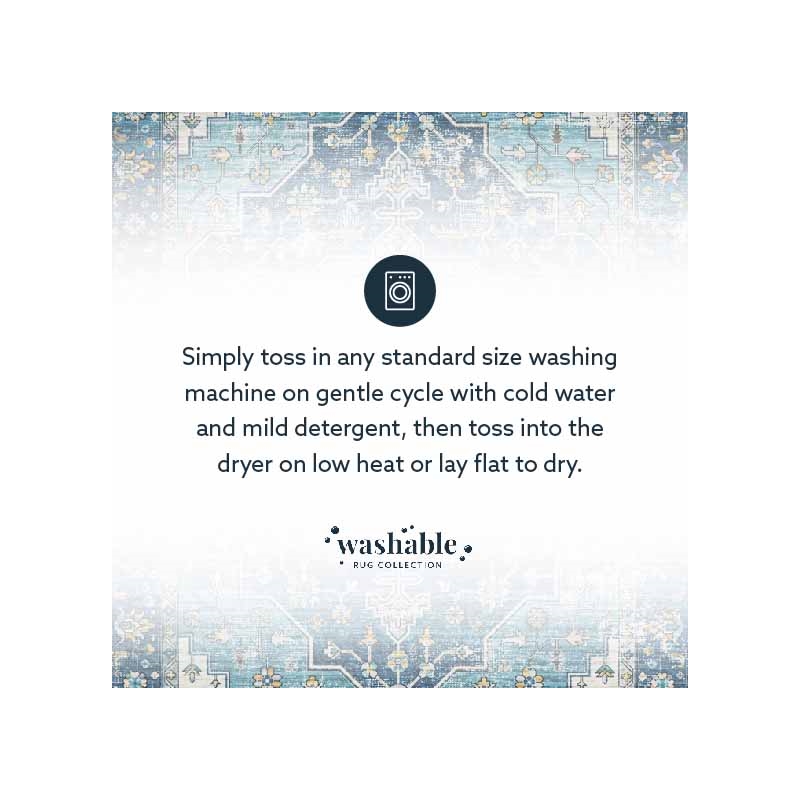 Linon Washable Madi Polyester 5'x7' Rug in Teal Blue