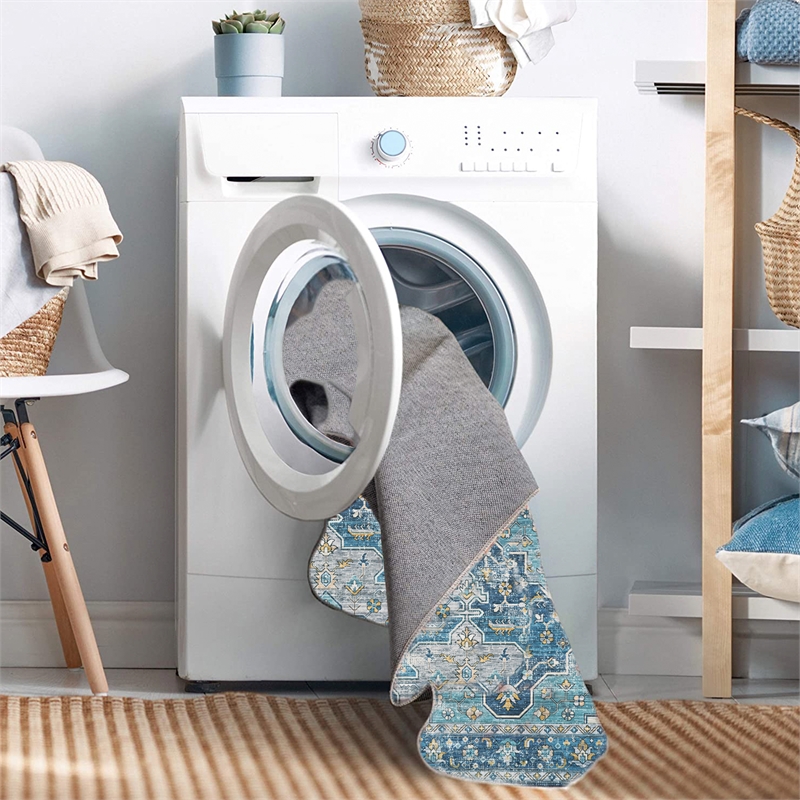 Linon Washable Madi Polyester 5'x7' Rug in Teal Blue