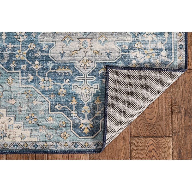 Linon Washable Madi Polyester 5'x7' Rug in Teal Blue