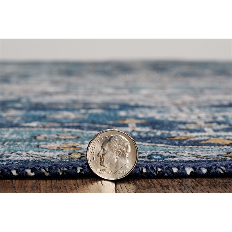 Linon Washable Madi Polyester 5'x7' Rug in Teal Blue