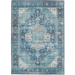 Linon Washable Madi Polyester 5'x7' Rug in Teal Blue