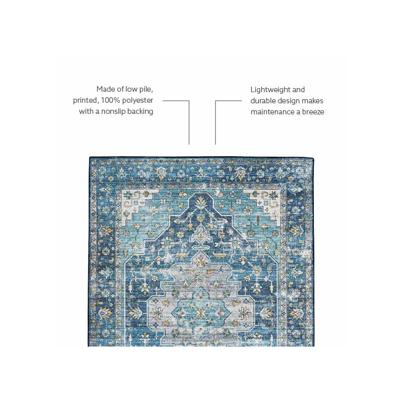 Linon Washable Madi Polyester 5'x7' Rug in Teal Blue