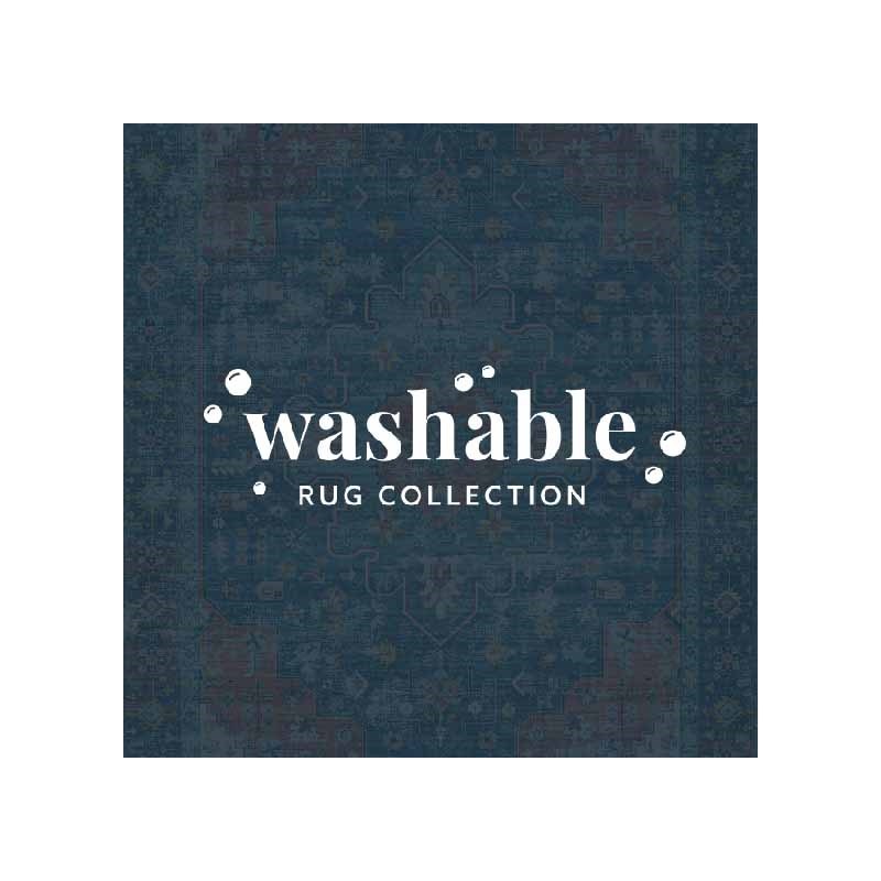 Linon Washable Langley Polyester 2'x3' Rug in Teal Blue