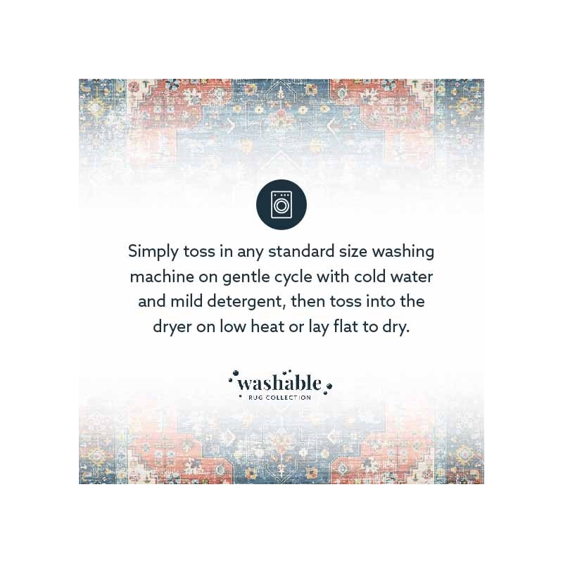 Linon Washable Langley Polyester 2'x3' Rug in Teal Blue