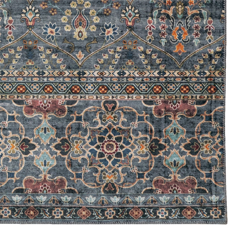 Linon Washable Buford Polyester 2'x8' Rug in Teal Blue