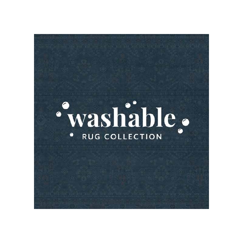 Linon Washable Buford Polyester 2'x8' Rug in Teal Blue