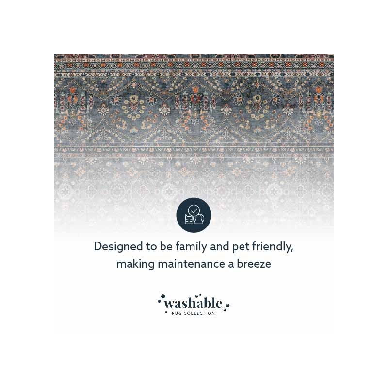 Linon Washable Buford Polyester 2'x8' Rug in Teal Blue