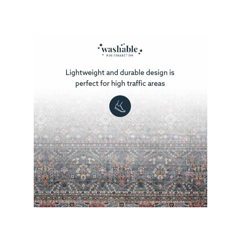 Linon Washable Buford Polyester 2'x8' Rug in Teal Blue