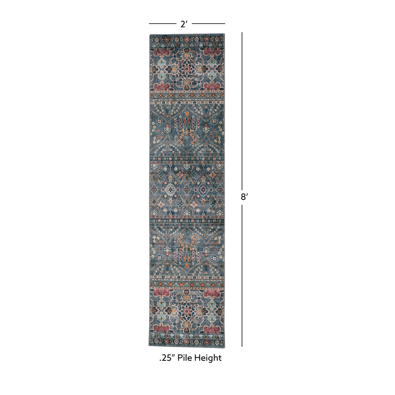 Linon Washable Buford Polyester 2'x8' Rug in Teal Blue