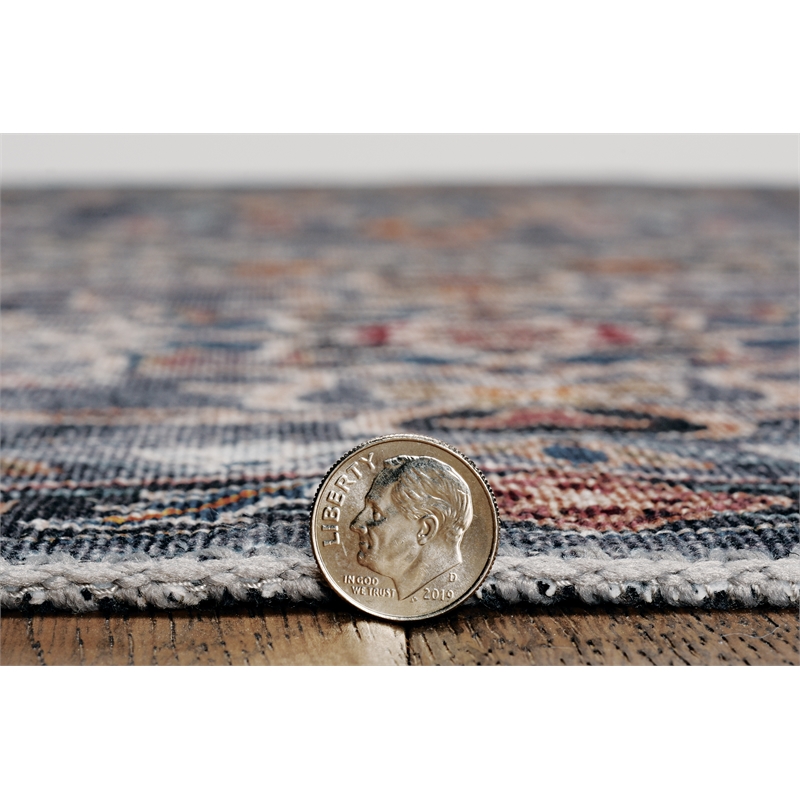 Linon Washable Buford Polyester 2'x8' Rug in Teal Blue