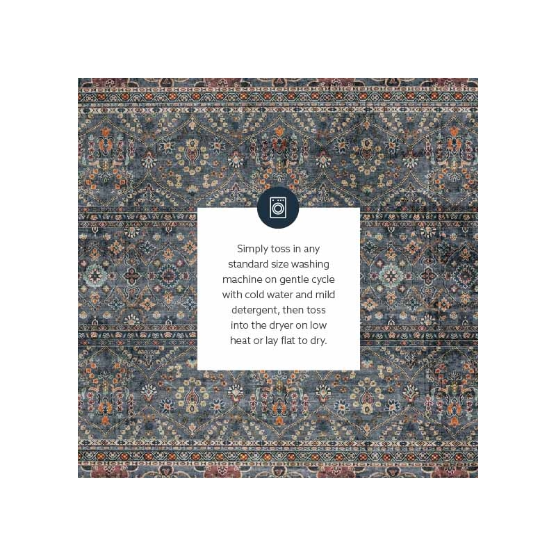 Linon Washable Buford Polyester 2'x8' Rug in Teal Blue