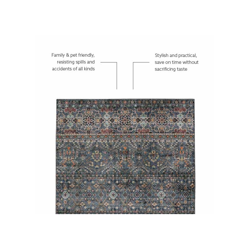 Linon Washable Buford Polyester 2'x8' Rug in Teal Blue