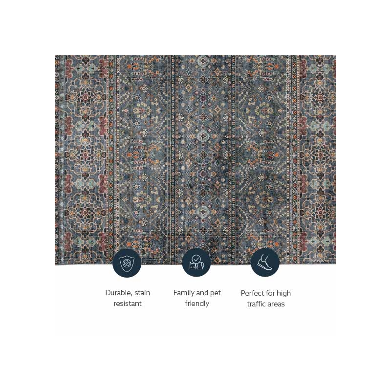 Linon Washable Buford Polyester 2'x8' Rug in Teal Blue
