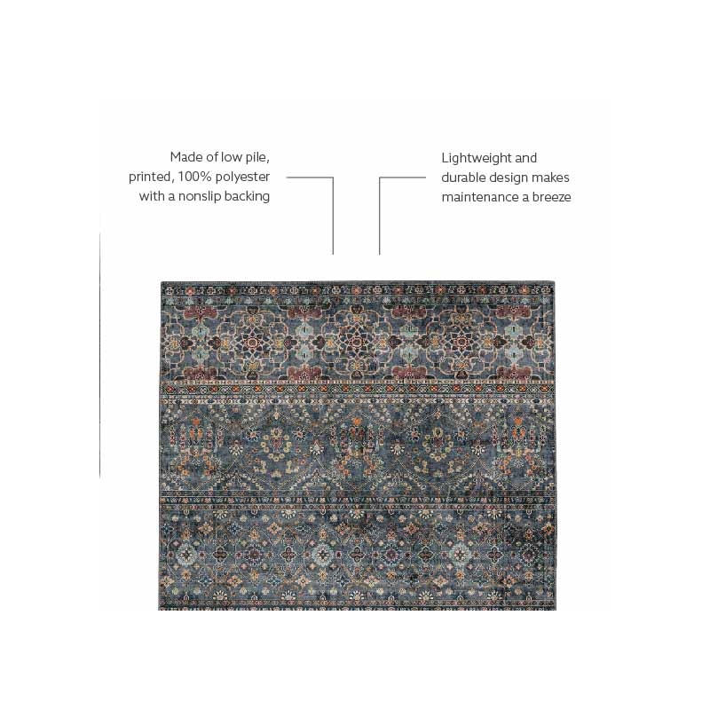Linon Washable Buford Polyester 2'x8' Rug in Teal Blue