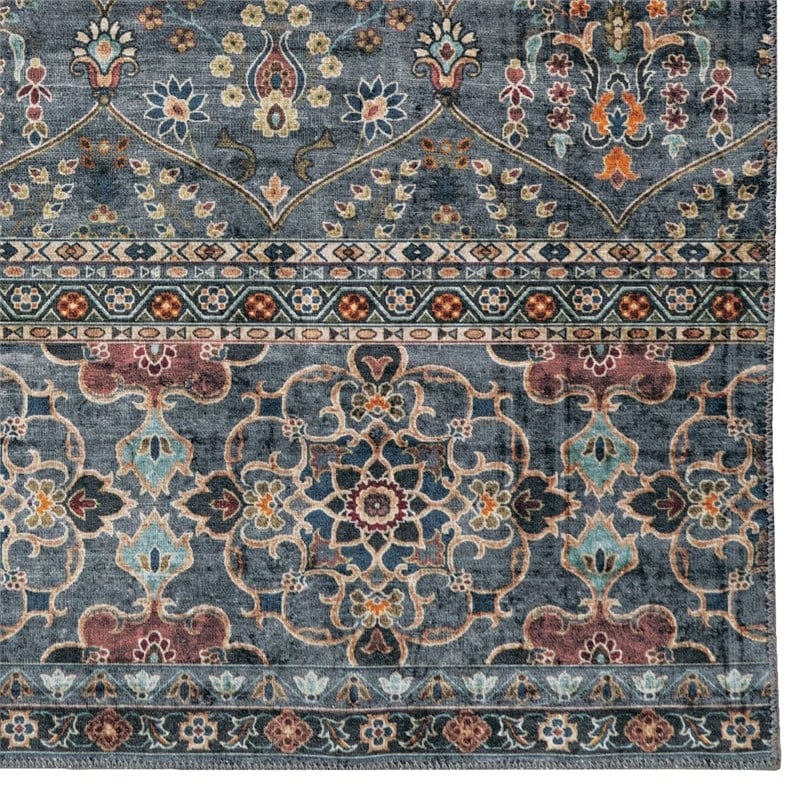 Linon Washable Buford Polyester 5'x7' Rug in Teal Blue