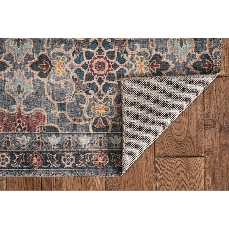 Linon Washable Buford Polyester 5'x7' Rug in Teal Blue