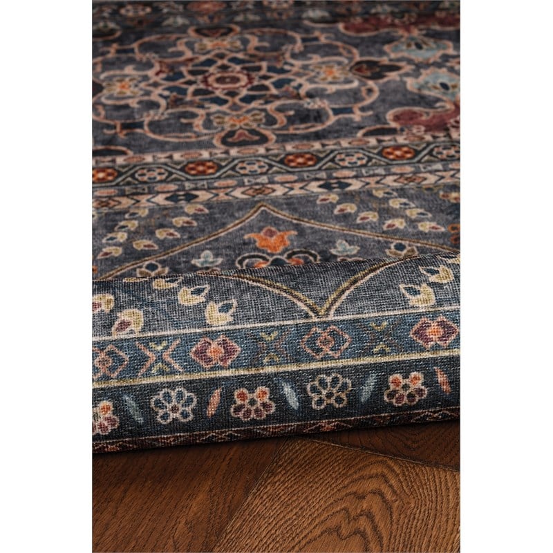 Linon Washable Buford Polyester 5'x7' Rug in Teal Blue