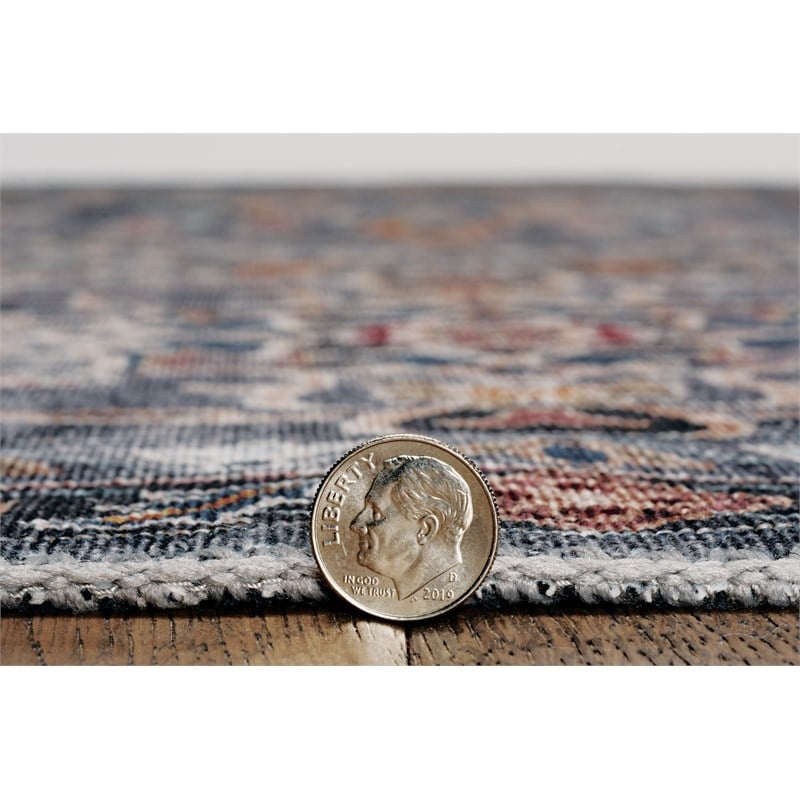 Linon Washable Buford Polyester 5'x7' Rug in Teal Blue