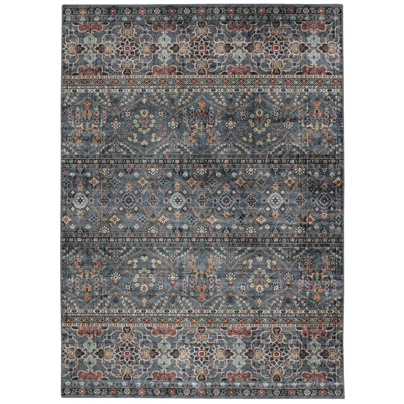 Linon Washable Buford Polyester 5'x7' Rug in Teal Blue