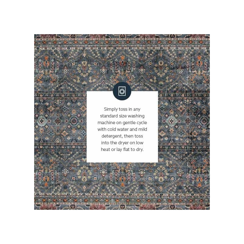 Linon Washable Buford Polyester 5'x7' Rug in Teal Blue