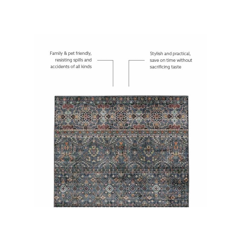 Linon Washable Buford Polyester 5'x7' Rug in Teal Blue