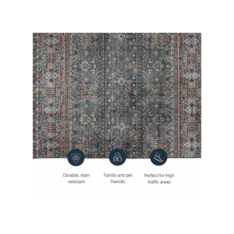 Linon Washable Buford Polyester 5'x7' Rug in Teal Blue