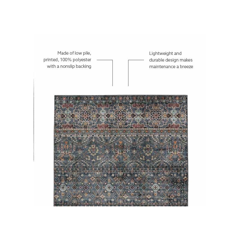 Linon Washable Buford Polyester 5'x7' Rug in Teal Blue