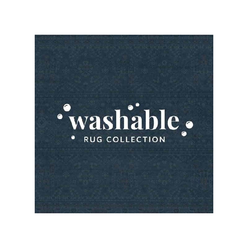 Linon Washable Buford Polyester 5'x7' Rug in Teal Blue