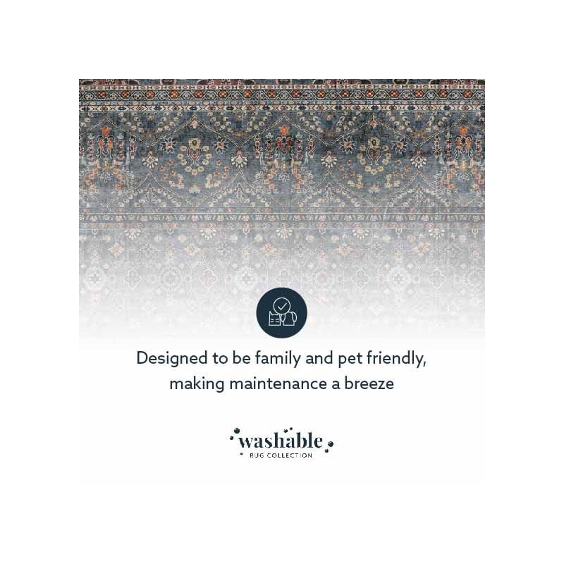 Linon Washable Buford Polyester 5'x7' Rug in Teal Blue