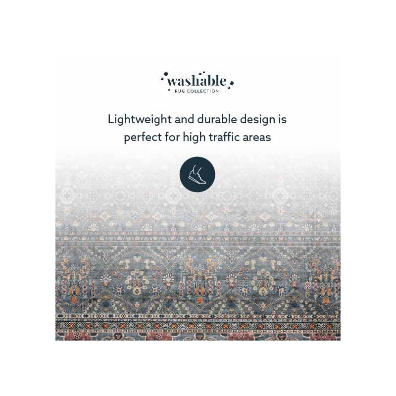 Linon Washable Buford Polyester 5'x7' Rug in Teal Blue