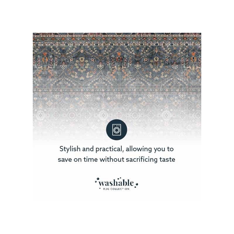 Linon Washable Buford Polyester 5'x7' Rug in Teal Blue