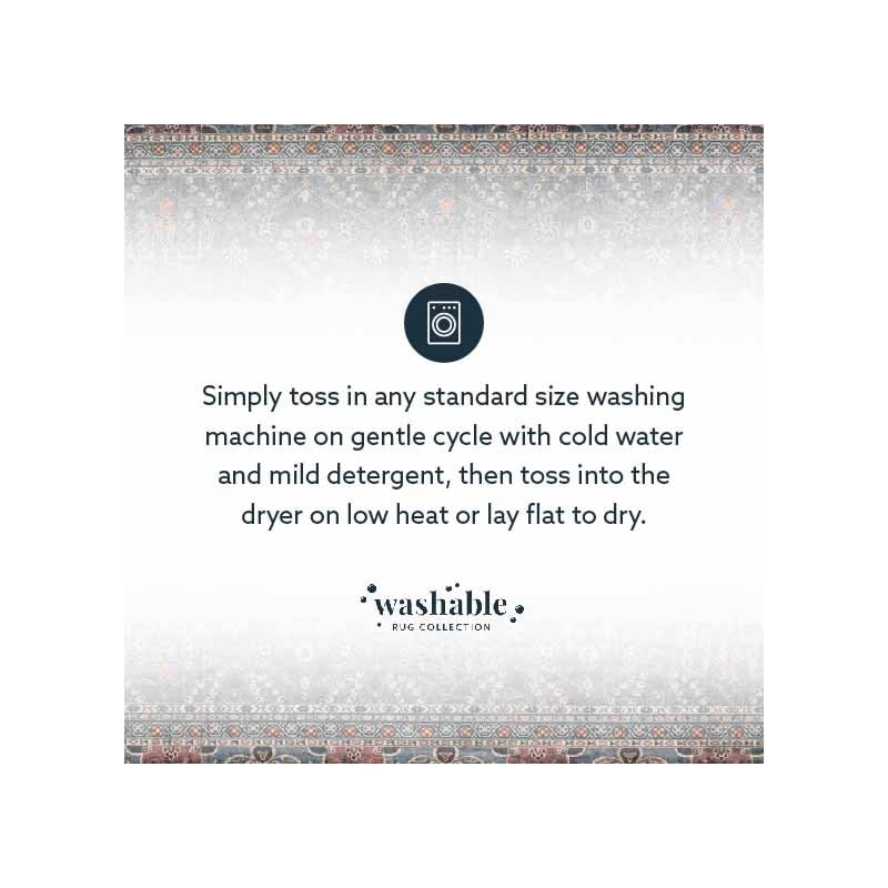 Linon Washable Buford Polyester 5'x7' Rug in Teal Blue