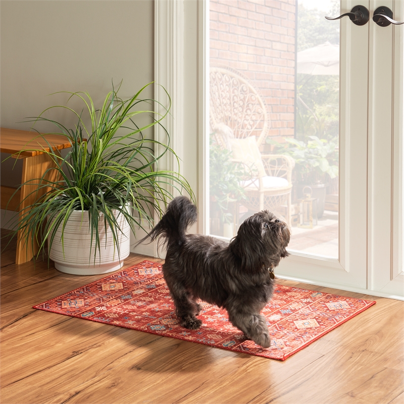 Linon Washable Colson Polyester 2'x3' Rug in Red