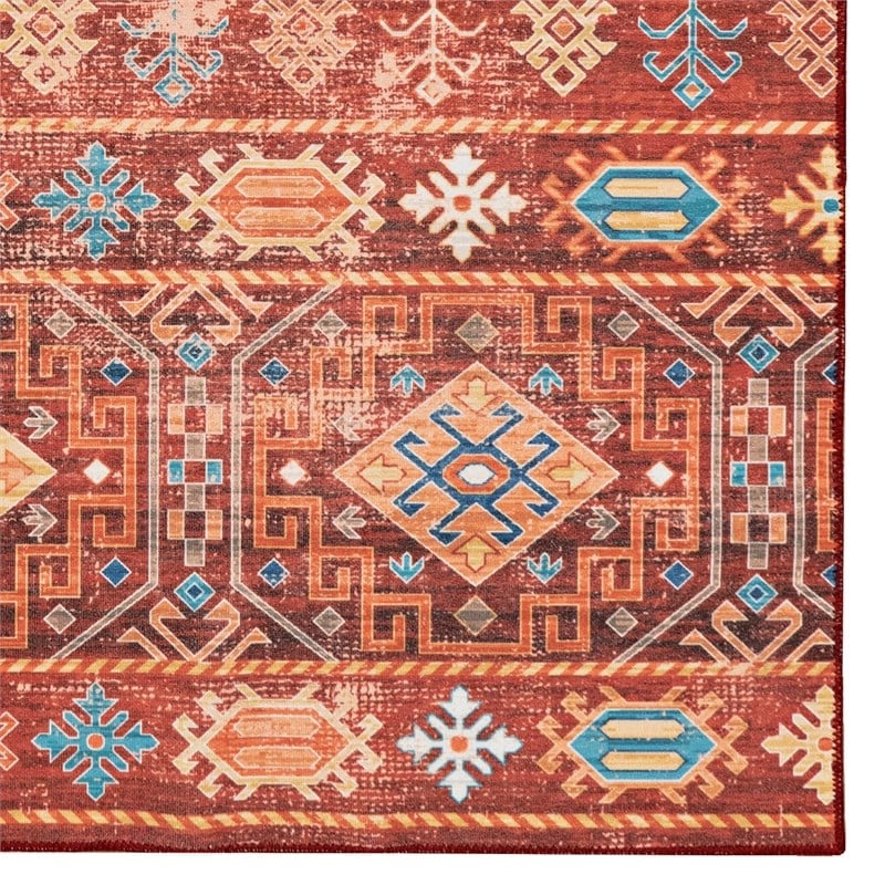 Linon Washable Colson Polyester 2'x8' Rug in Red