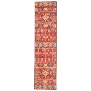 Linon Washable Colson Polyester 2'x8' Rug in Red
