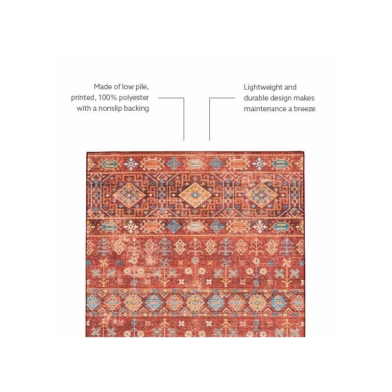 Linon Washable Colson Polyester 2'x8' Rug in Red