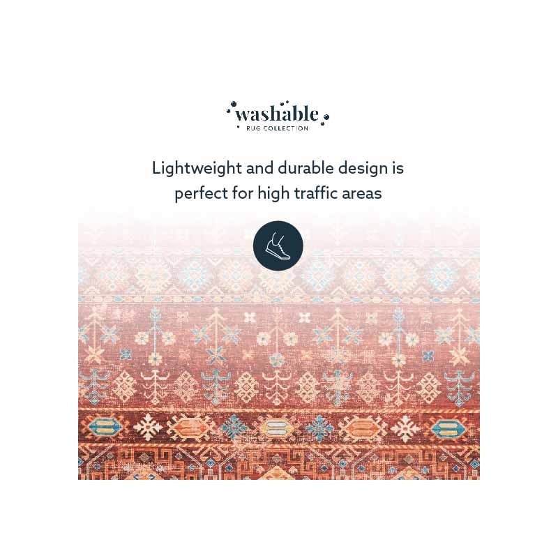 Linon Washable Colson Polyester 2'x8' Rug in Red