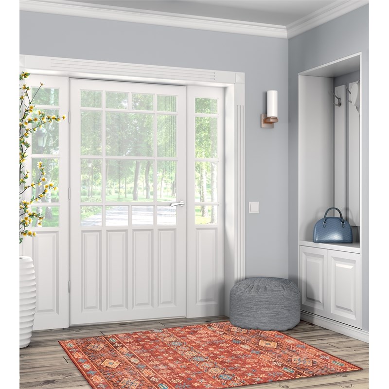 Linon Washable Colson Polyester 3'x5' Rug in Red