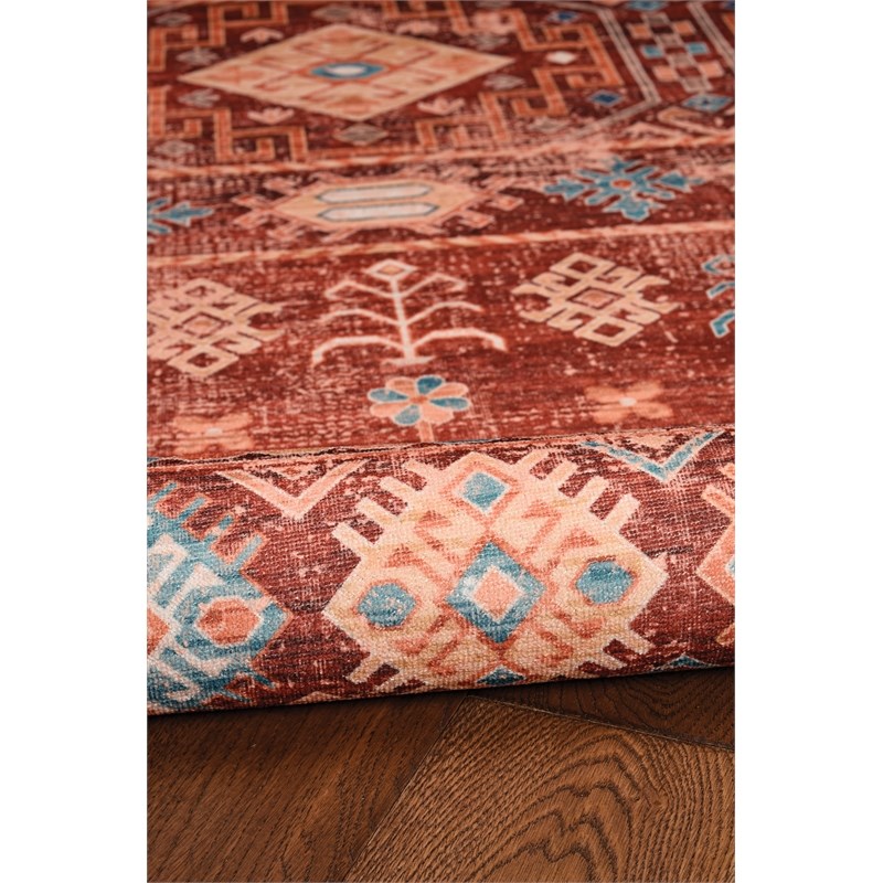 Linon Washable Colson Polyester 3'x5' Rug in Red