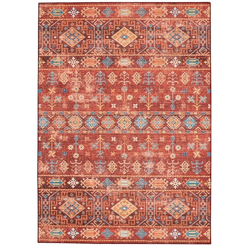 Linon Washable Colson Polyester 3'x5' Rug in Red