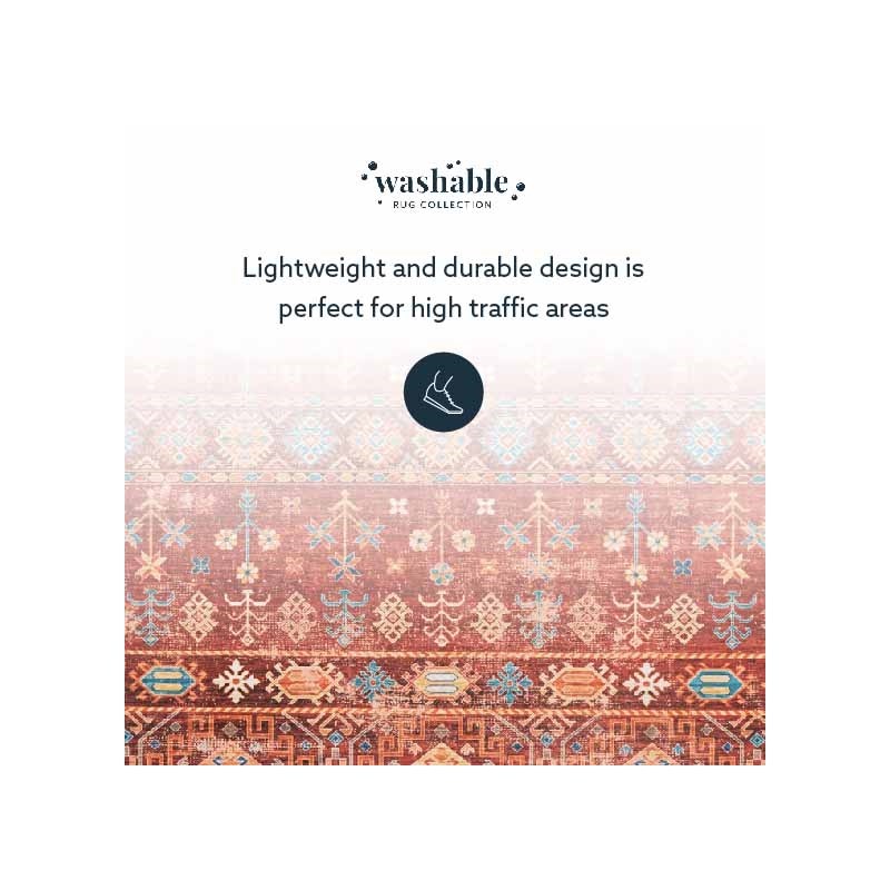 Linon Washable Colson Polyester 3'x5' Rug in Red