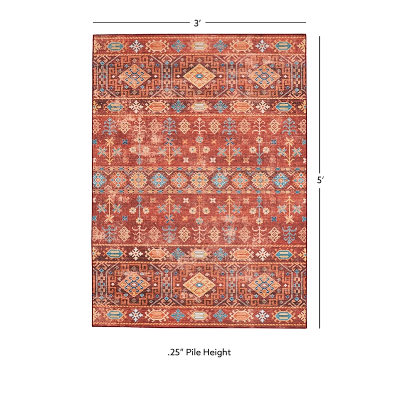 Linon Washable Colson Polyester 3'x5' Rug in Red