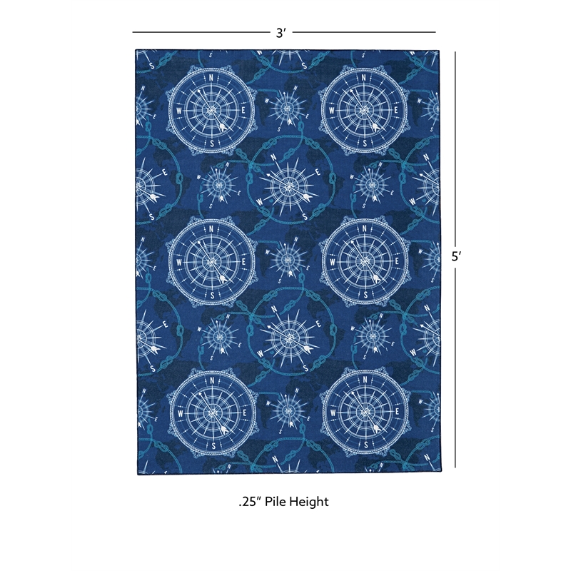 Linon Washable Declan Polyester 3'x5' Rug in Blue