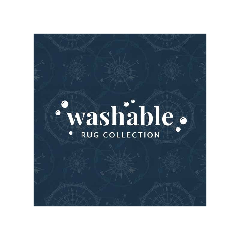 Linon Washable Declan Polyester 5'x7' Rug in Blue