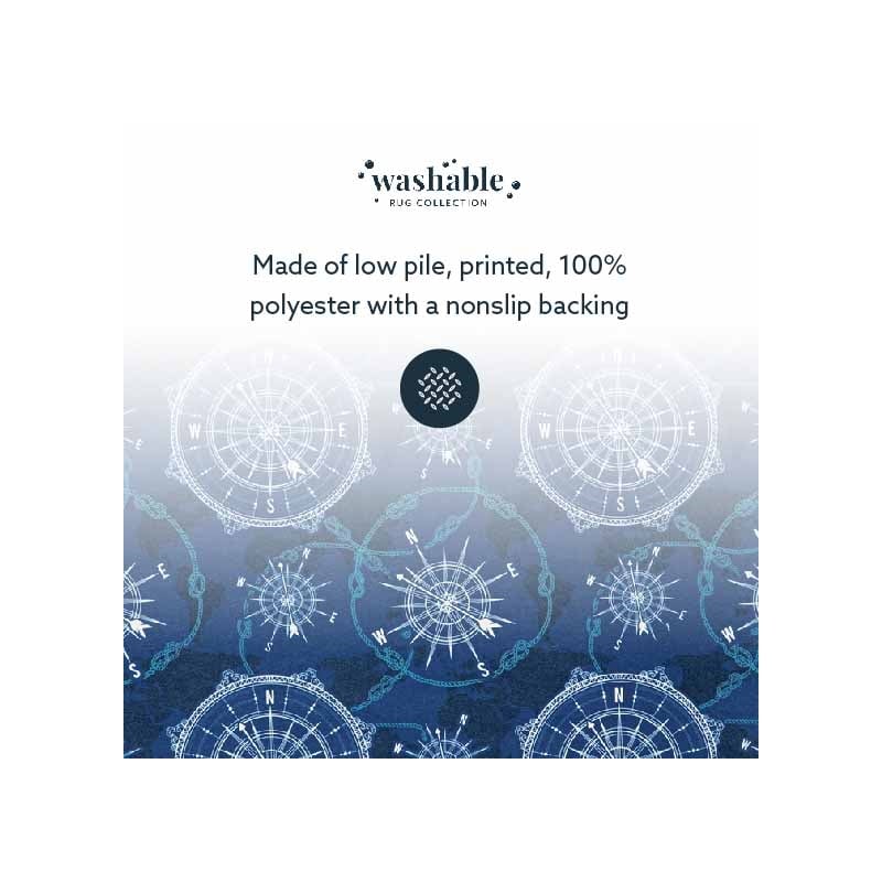 Linon Washable Declan Polyester 5'x7' Rug in Blue