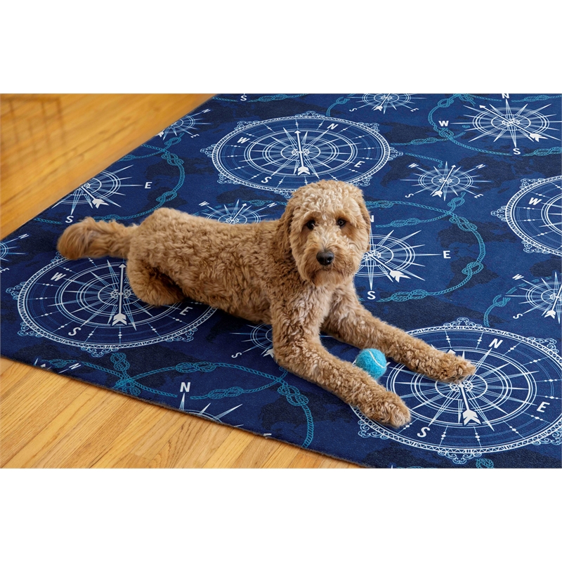 Linon Washable Declan Polyester 5'x7' Rug in Blue