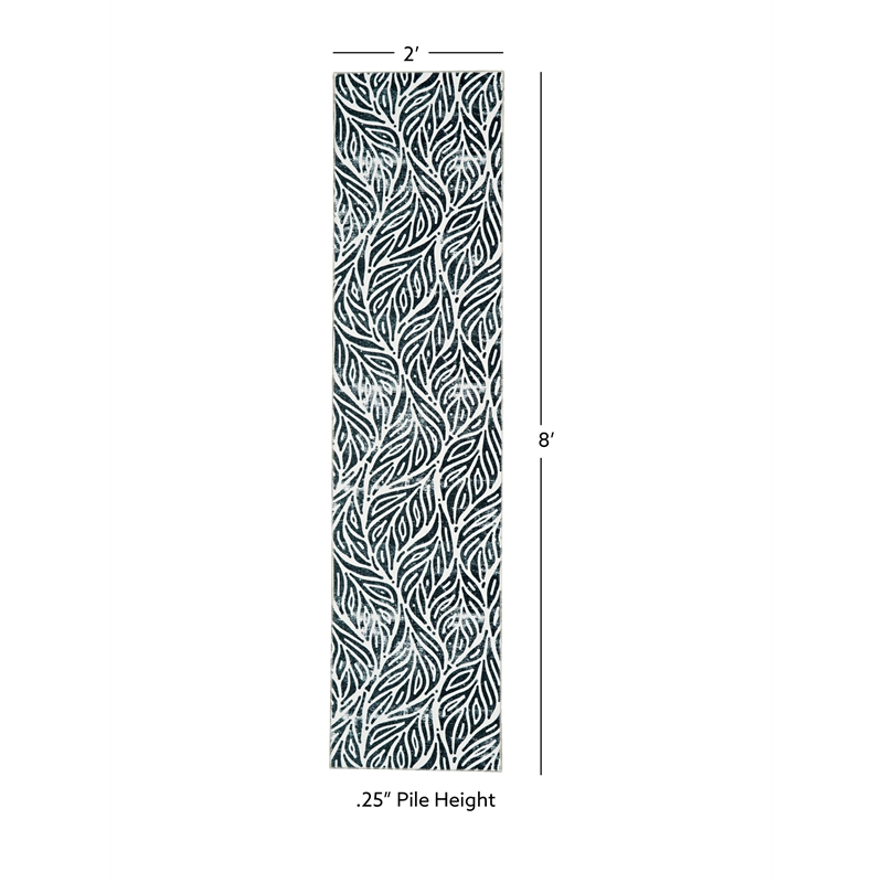 Linon Washable Kai Polyester 2'x8' Rug in Ivory and Black